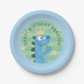 かわいい青マンガTレックスの子どもの誕生日パーティー ペーパープレート (正面)