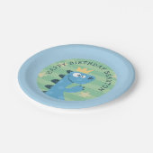 かわいい青マンガTレックスの子どもの誕生日パーティー ペーパープレート (アングル)