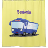 かわいい青モダンバス漫画イラストレーション シャワーカーテン (正面)