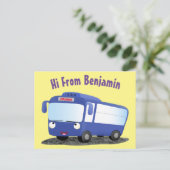 かわいい青モダンバス漫画イラストレーション ポストカード (スタンド正面)