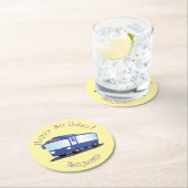 かわいい青モダンバス漫画イラストレーション ラウンドペーパーコースター (インサイチュ)