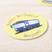 かわいい青モダンバス漫画イラストレーション ラウンドペーパーコースター (アングル)