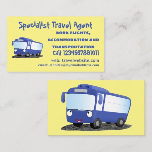 かわいい青モダンバス漫画イラストレーション 名刺 (正面/裏面)