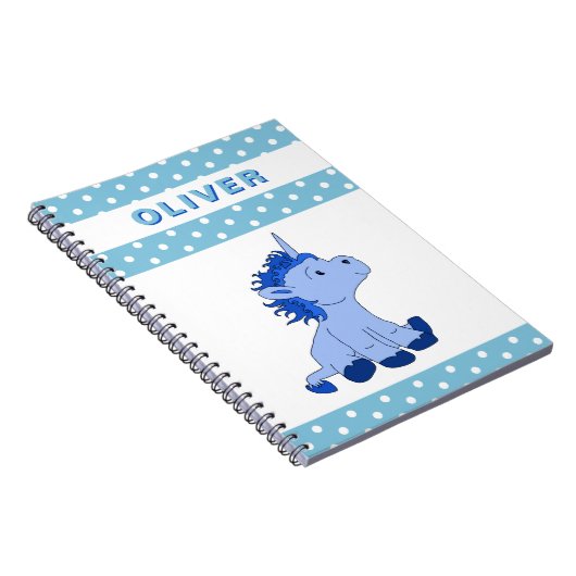 かわいい青ユニコーン水玉模様パタン子供の名前 ノートブック (右側)