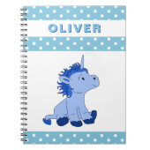 かわいい青ユニコーン水玉模様パタン子供の名前 ノートブック (正面)
