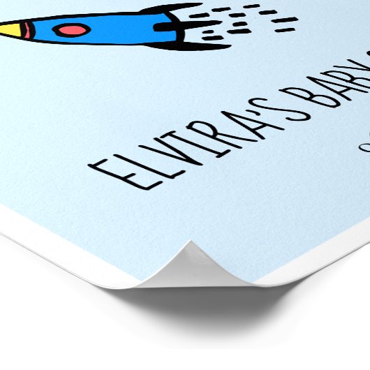 かわいい青ロケット男の赤ちゃんベビーシャワーへようこそ ポスター (角)