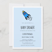 かわいい青ロケット男の赤ちゃんベビーシャワー 招待状 (正面)