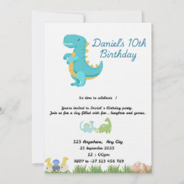 かわいい青恐竜テーマ 招待状
