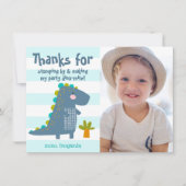 かわいい青恐竜 写真 誕生日 楽しい少年 サンキューカード (正面)