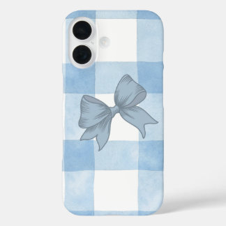 かわいい青格子柄リボンiPhoneケース iPhone 16ケース