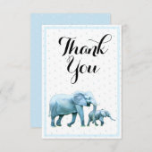 かわいい青男の赤ちゃんゾウ赤ちゃんシャワー サンキューカード (正面/裏面)