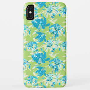 かわいい青緑のシームレスなユリの花柄 iPhone XS MAXケース