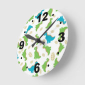 かわいい青緑の恐竜の子供の時計 ラウンド壁時計 (傾斜)