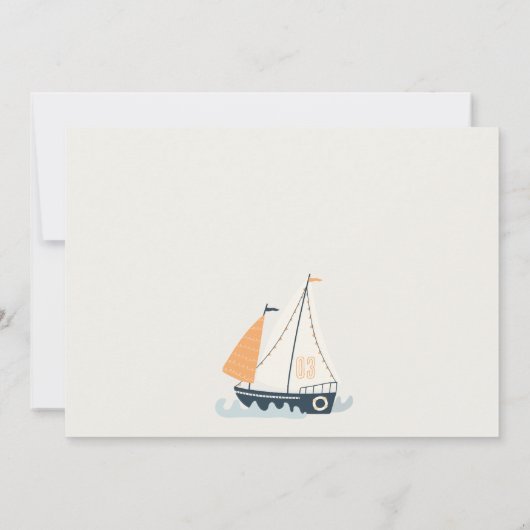 かわいい青航海の帆船キッズフォト誕生日 サンキューカード (裏面)