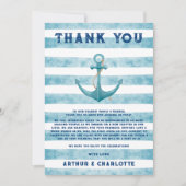かわいい青航海の水夫の水色ベビーシャワー サンキューカード (正面)