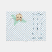 かわいい青色児の怠惰のベビーのマイル標石 フリースブランケット (正面(横))