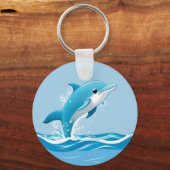 かわいい青遊イルカが水中で幸せ キーホルダー (正面)