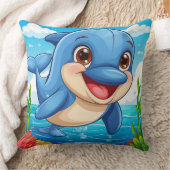 かわいい青遊イルカが水中で幸せ クッション (ブランケット)