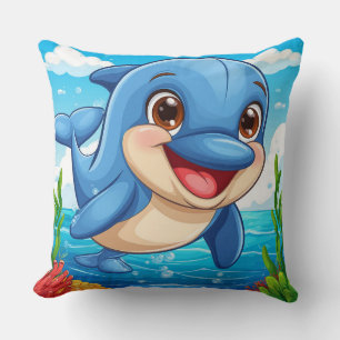 かわいい青遊イルカが水中で幸せ クッション