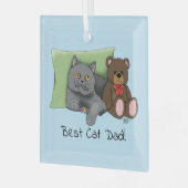 かわいい青 愛らしい灰色 最高の猫パパ 父の日 ガラスオーナメント (正面左)