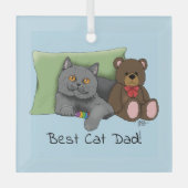 かわいい青 愛らしい灰色 最高の猫パパ 父の日 ガラスオーナメント (正面)