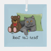 かわいい青 愛らしい灰色 最高の猫パパ 父の日 ガラスオーナメント (裏面)