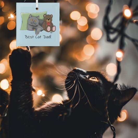 かわいい青 愛らしい灰色 最高の猫パパ 父の日 ガラスオーナメント