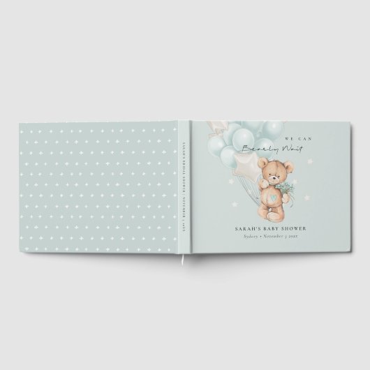 かわいい青bearly待ちクマ気球ベビーシャワー ゲストブック (全面)