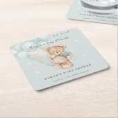 かわいい青bearly待ちクマ気球ベビーシャワー スクエアペーパーコースター (アングル)