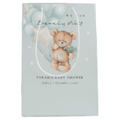 かわいい青bearly待ちクマ気球ベビーシャワー ミディアムペーパーバッグ (正面)