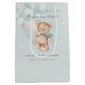 かわいい青bearly待ちクマ気球ベビーシャワー ミディアムペーパーバッグ (裏面)