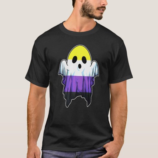 かわいい非バイナリ幽霊Lgbtハロウィーン幽霊Lgbtq No Tシャツ (正面)