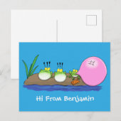 かわいい面白いカエル風船ガムのキャラクターイラスト ポストカード (正面/裏面)