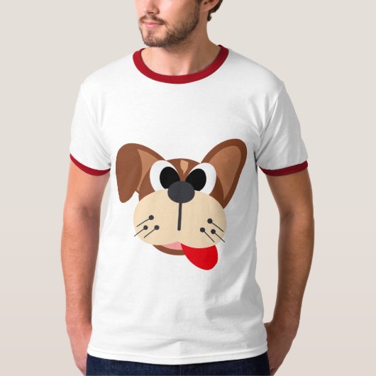 かわいい面白いキャラクターの犬の顔 Tシャツ (正面)