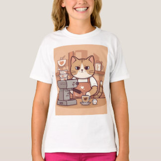 かわいい面白いキャラクター バリスタ 猫 キッズTシャツ Tシャツ