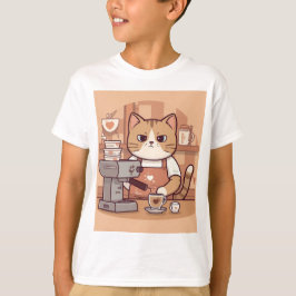 かわいい面白いキャラクター バリスタ 猫 キッズTシャツ Tシャツ