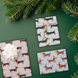かわいい面白いダックスフンド犬ペットクリスマス休日 ラッピングペーパーシート