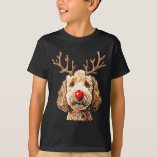 かわいい面白いトナカイサンタゴールドゥードルクリスマスT Tシャツ