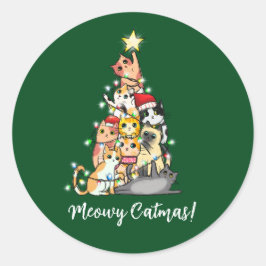 かわいい面白いニャンコのクリスマスツリー猫の日クリスマスプレゼント ラウンドシール
