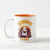 かわいい面白いハロウィン読幽霊の本カスタム集 ツートーンマグカップ (左)