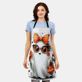 かわいい面白いハロウィーン幽霊 エプロン (着用した状態)