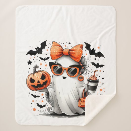 かわいい面白いハロウィーン幽霊 シェルパブランケット (正面)