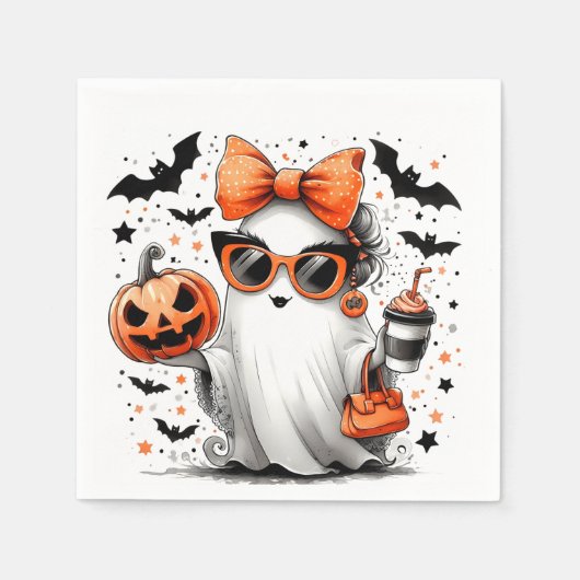 かわいい面白いハロウィーン幽霊 スタンダードカクテルナプキン (正面)