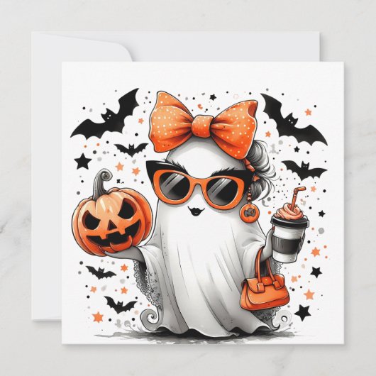 かわいい面白いハロウィーン幽霊 セーブザデート (正面)