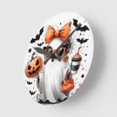 かわいい面白いハロウィーン幽霊 ラウンド壁時計 (傾斜)