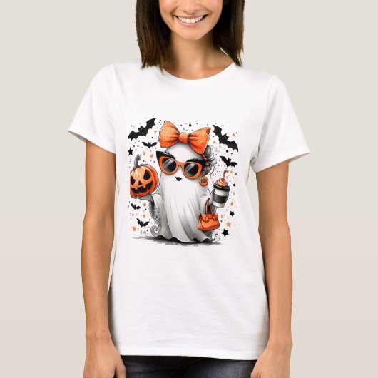 かわいい面白いハロウィーン幽霊 Tシャツ (正面)