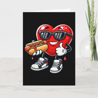 かわいい面白いハートがホットドッグを食べるバレンタインの2月 カード