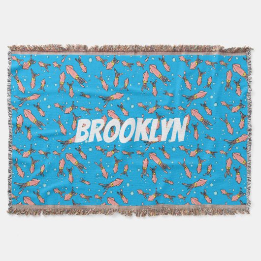 かわいい面白いピンクのイカの漫画パターン スローブランケット (正面)