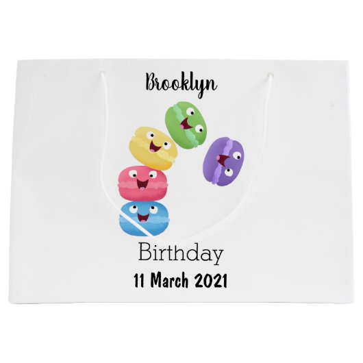 かわいい面白いマカロンのかわいいイラスト ラージペーパーバッグ (正面)