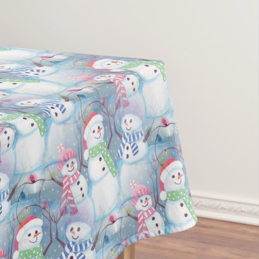 かわいい面白い冬の季節の雪だるま水彩アート テーブルクロス (インサイチュ)